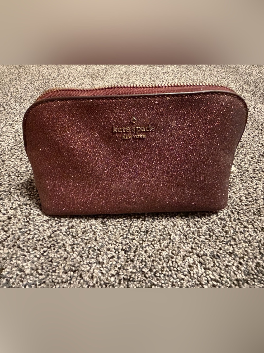 Kate Spade  Burgundy Glitter Zipper Makeup Bag Cosmetic Case